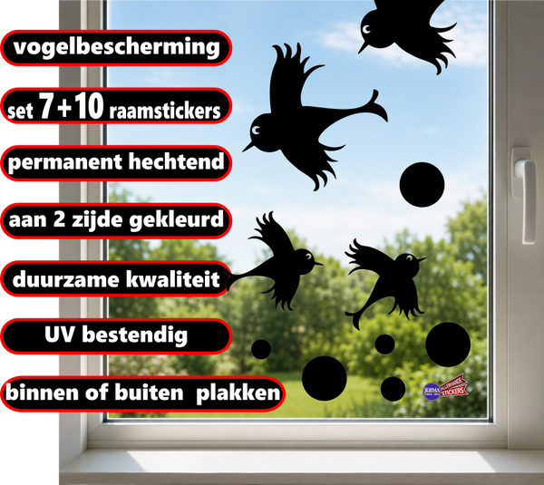 Raamstickers 7 Vogels met stippen kies je kleur (156)
