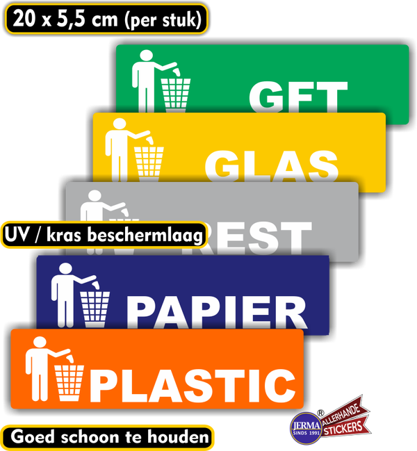 Afvalbak recycling stickers set 5st.  (165.06)