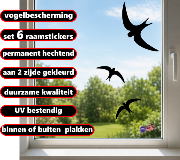 Vogel raamsticker set van 6 stickers kies zelf je kleur (178.S)