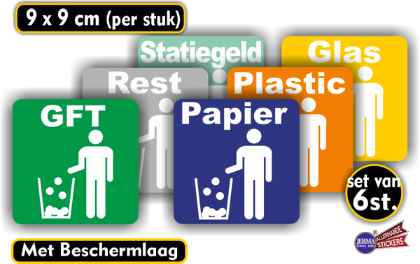 Afval recycling begint hier set 6 stickers  (183.11)