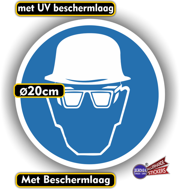 Veiligheidsbril en helm verplicht  ISO 7010 sticker (185.07)