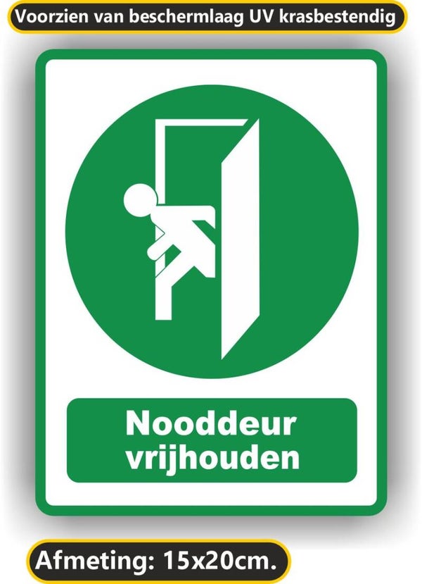 Nooduitgang vrij houden pictogram sticker. (201.08)