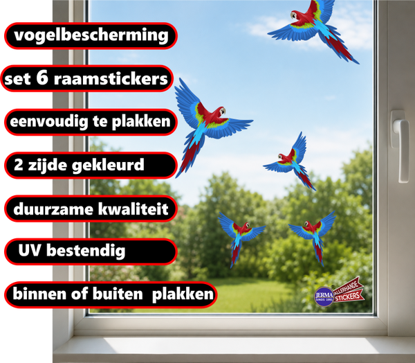 Papegaai raamsticker set. Vogel bescherming stickers (243.08)