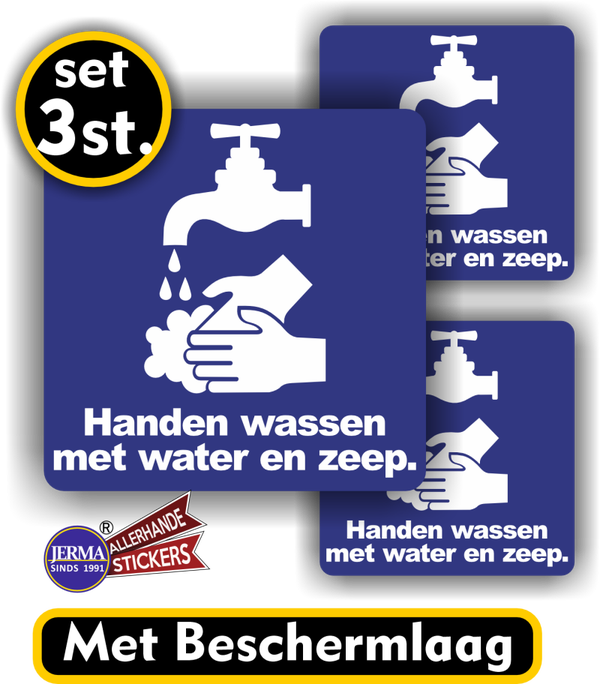 Handen wassen stickers - 3 vinyl stickers (245.13)