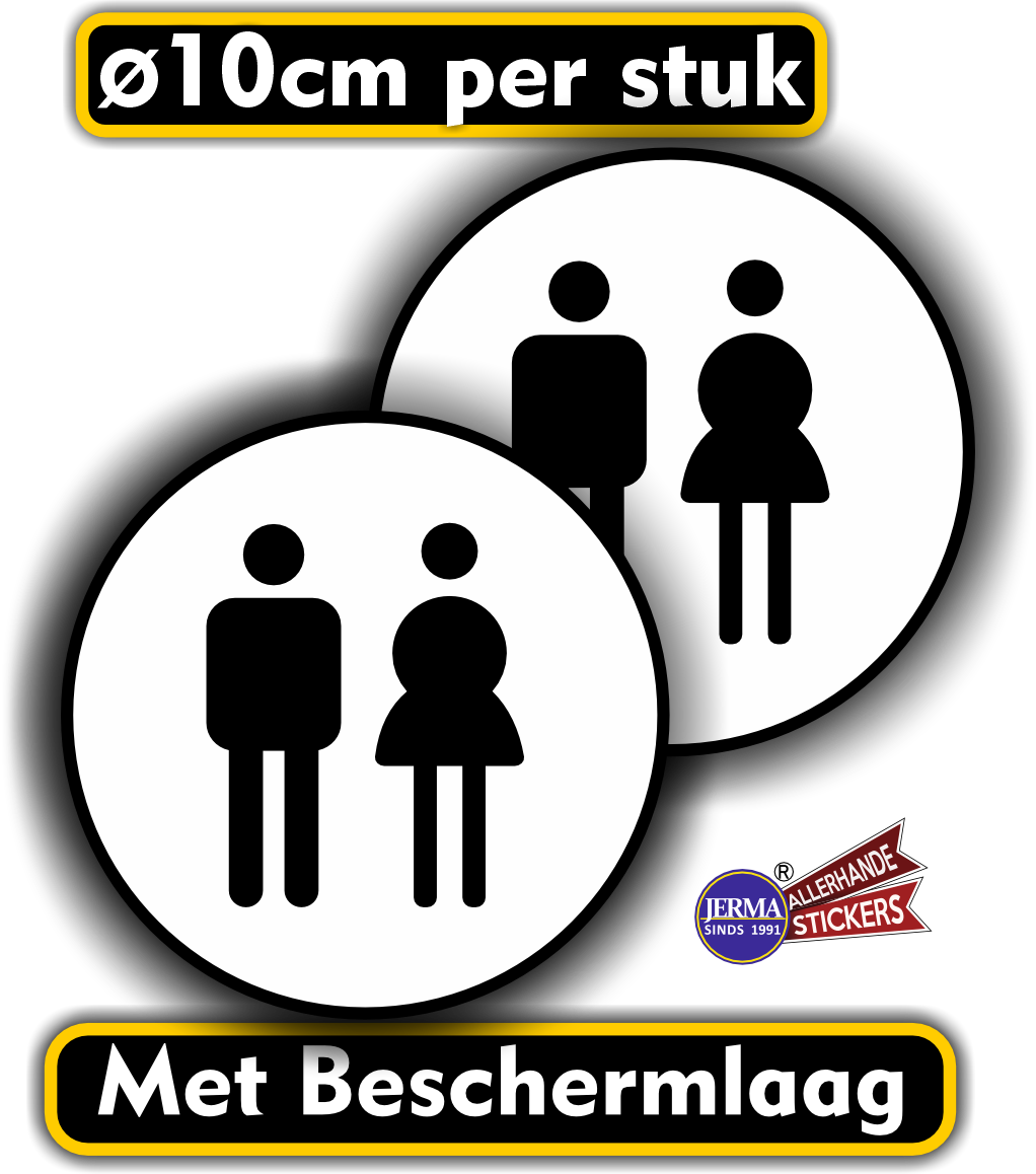 Dames en Heren WC-pictogram-sticker-set 2 stuks zwart/wit (245.09)