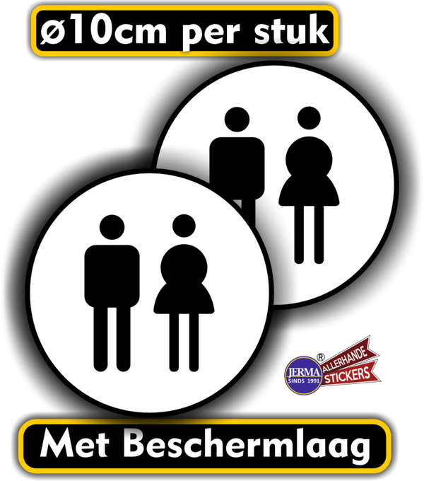 Dames en Heren WC-pictogram-sticker-set 2 stuks zwart/wit (245.09)