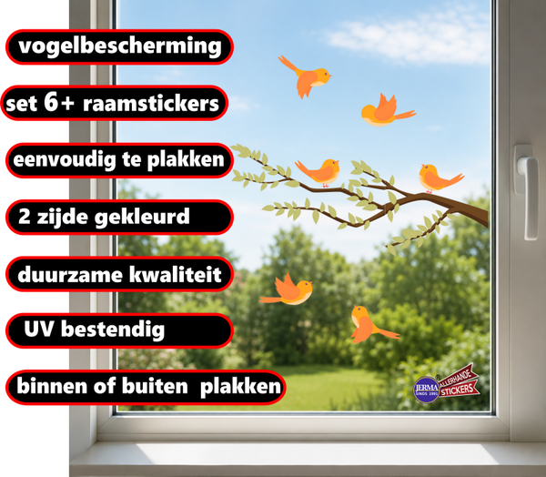 Vogelbescherming - stickers - 6 vogeltjes op tak (245.08)