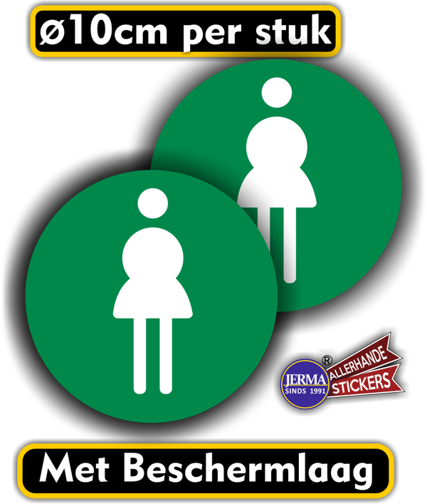 Dames Toilet - Pictogram Sticker - Set 2 stuks - Ø10 cm -groen (251.09)