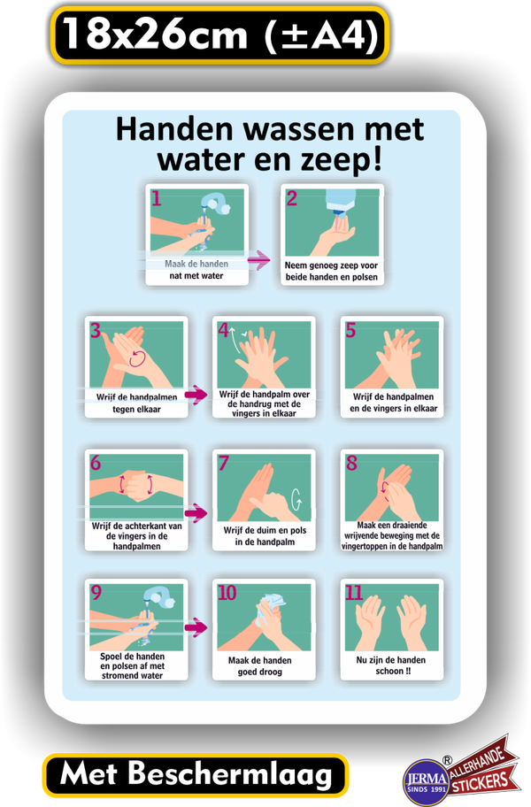 Handen wassen instructies - Sticker (251.13)