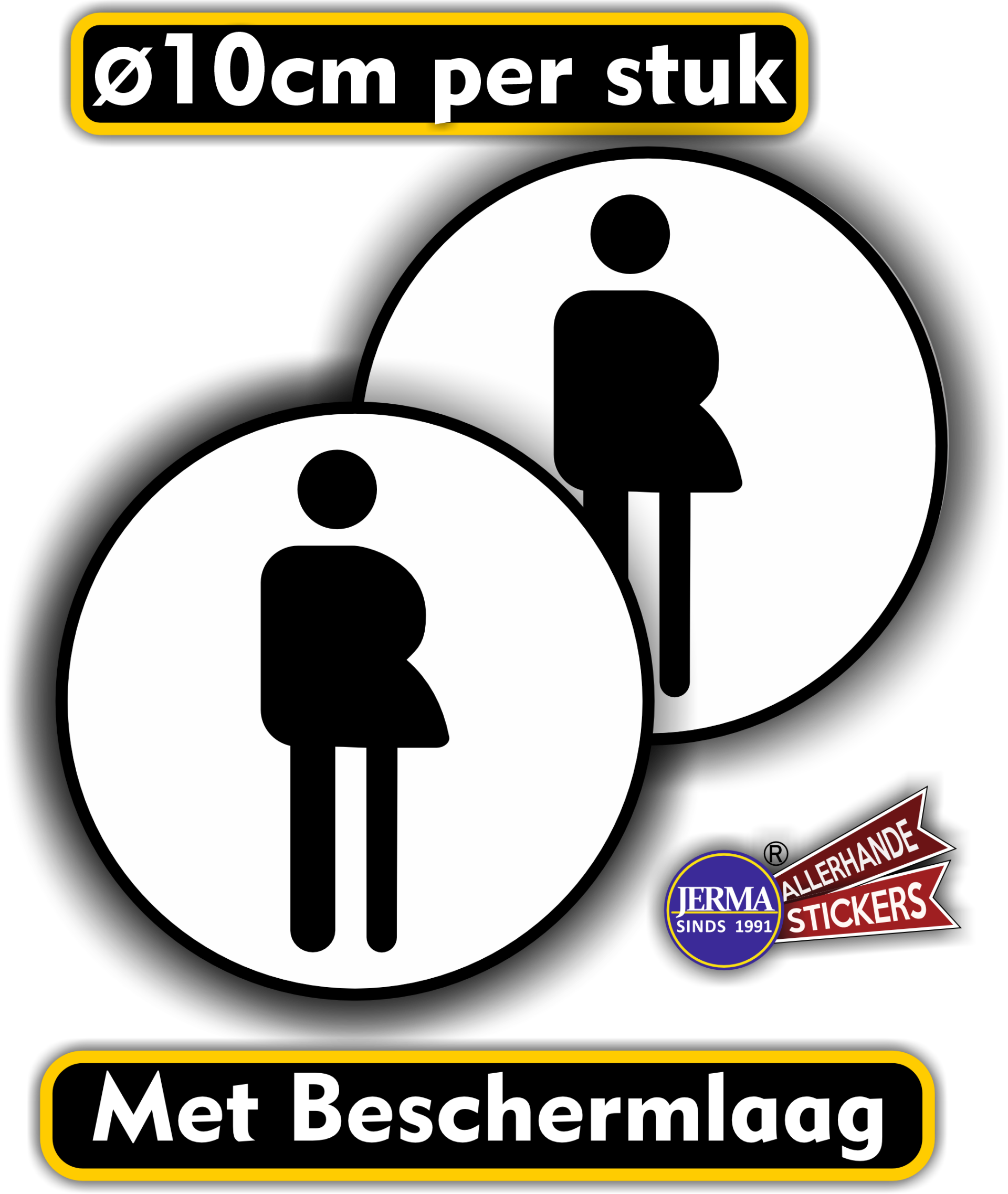 Gender neutraal WC pictogram sticker-set 2 stuks zwart/wit (257.10)