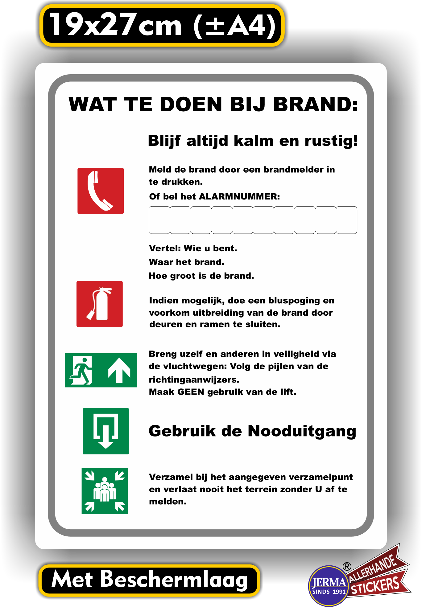 Wat te doen bij brand. Calamiteiten sticker. (276.11)