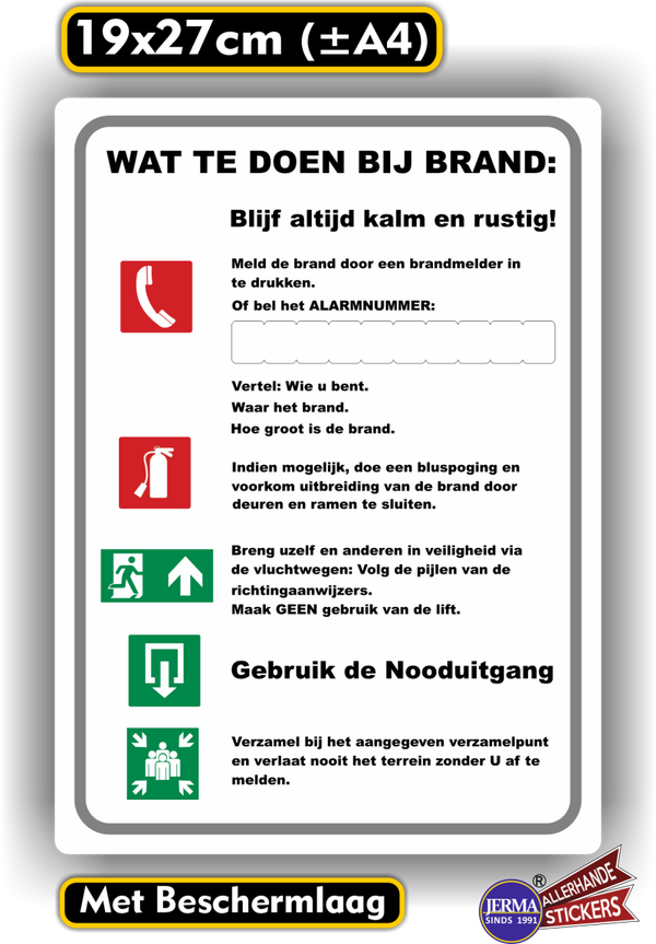 Wat te doen bij brand. Calamiteiten sticker. (276.11)