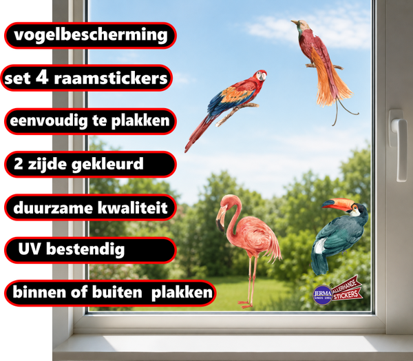 Vogel raamstickers set 4 tropische vogels. (303.32)