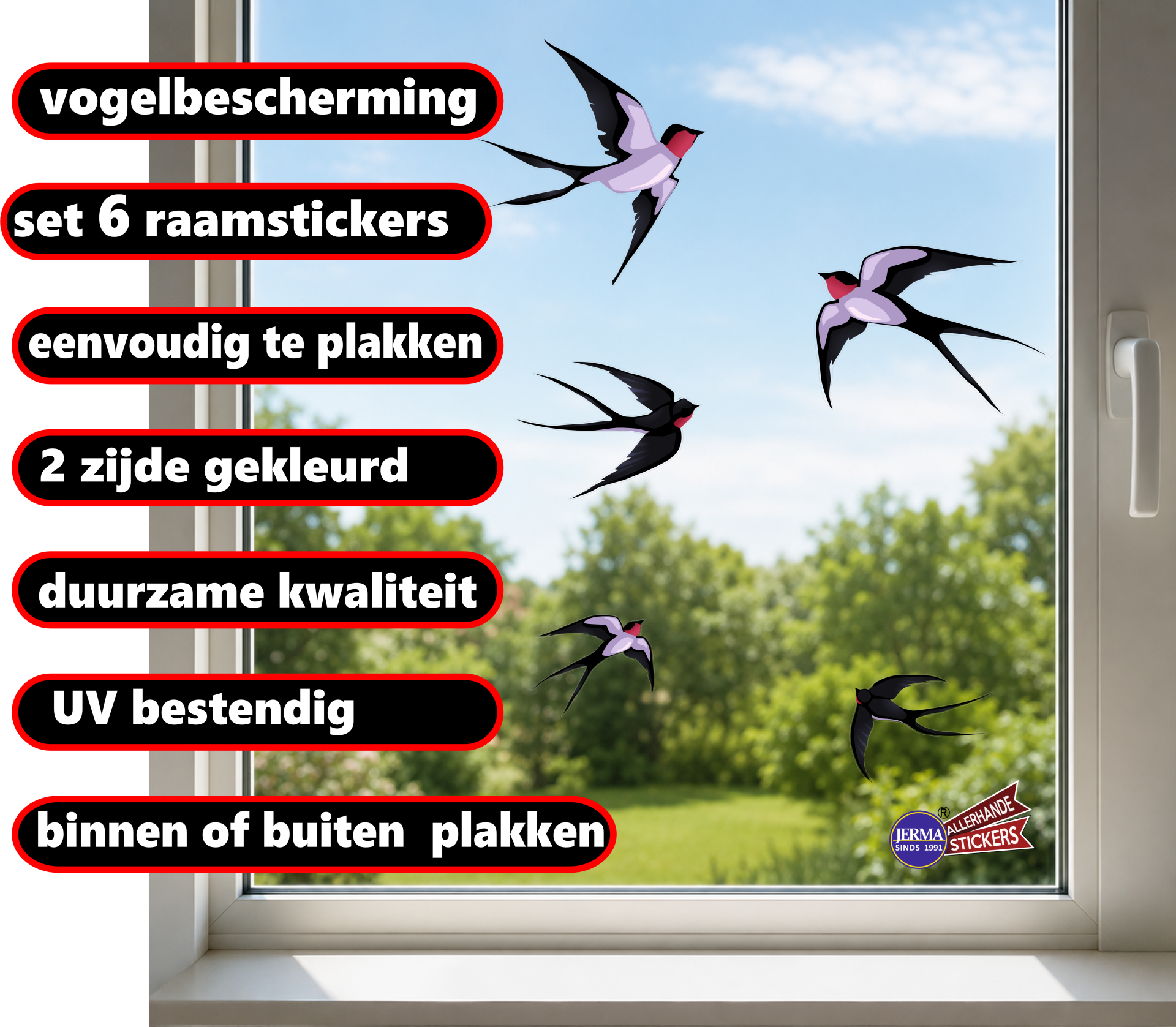 Zwaluw raamstickers - set 6 vogel stickers (311.14)