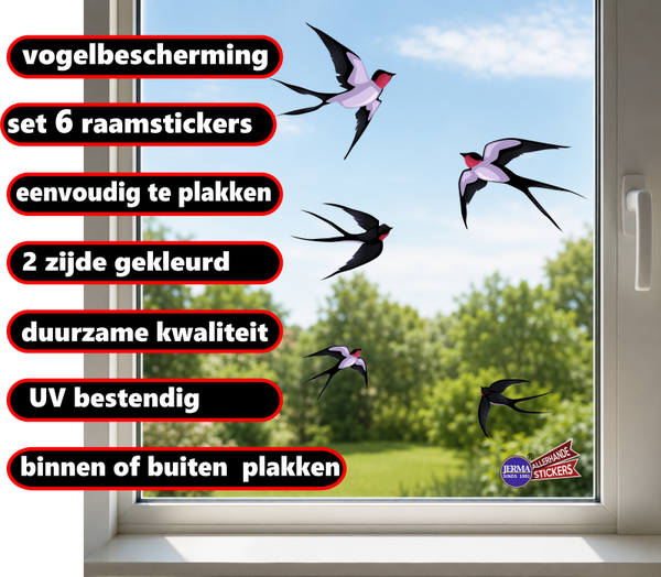 Zwaluw raamstickers - set 6 vogel stickers (311.14)