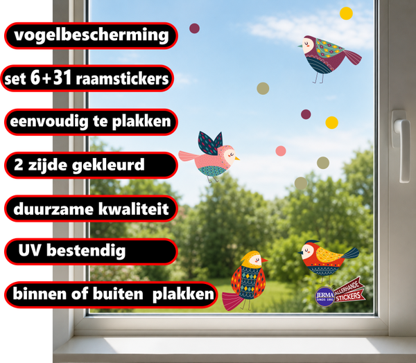 Vogel raamstickers - set van 6 - gekleurde vogelstickers (312.14)