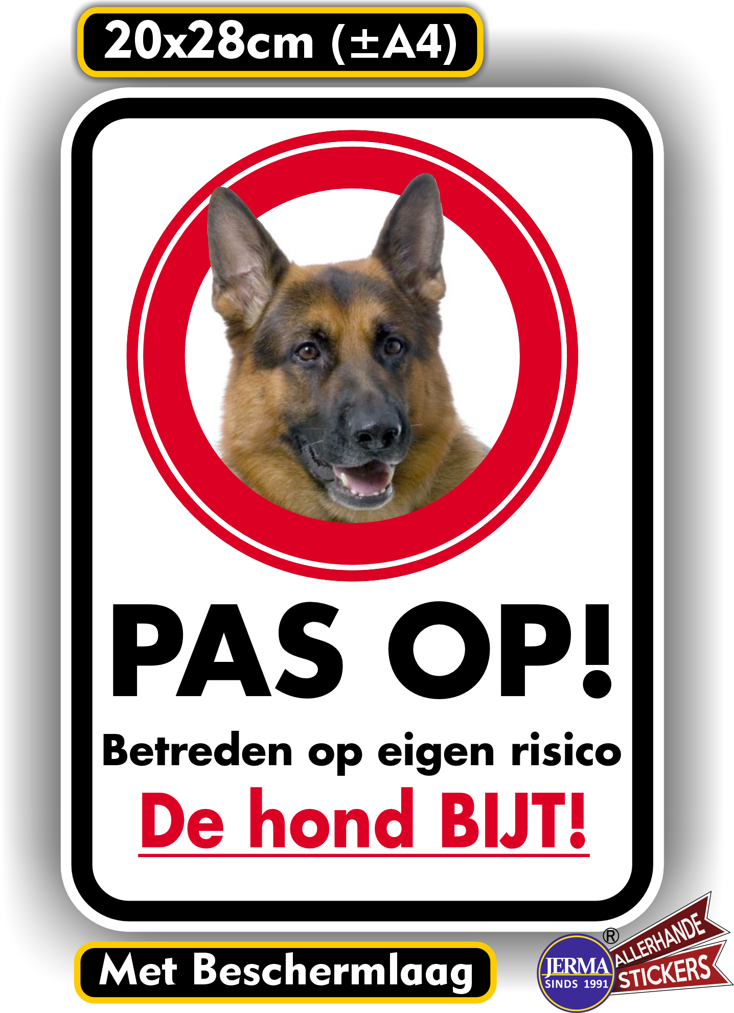 Pas op voor de Hond deze bijt, waarschuwing sticker. (333.11)
