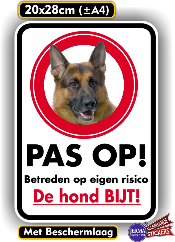 Pas op voor de Hond deze bijt, waarschuwing sticker. (333.11)