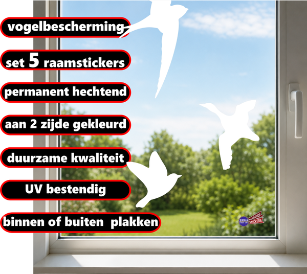 Vogels raamstickers set 5 stuks kies je kleur   (395)
