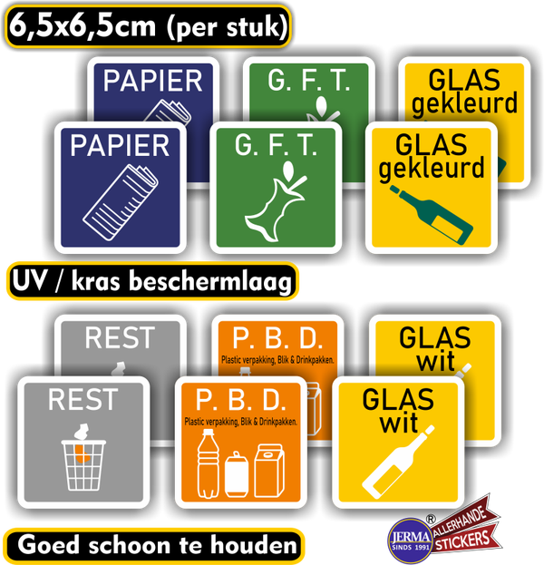 Recycling div. afval soorten set 12 stickers (441.21)