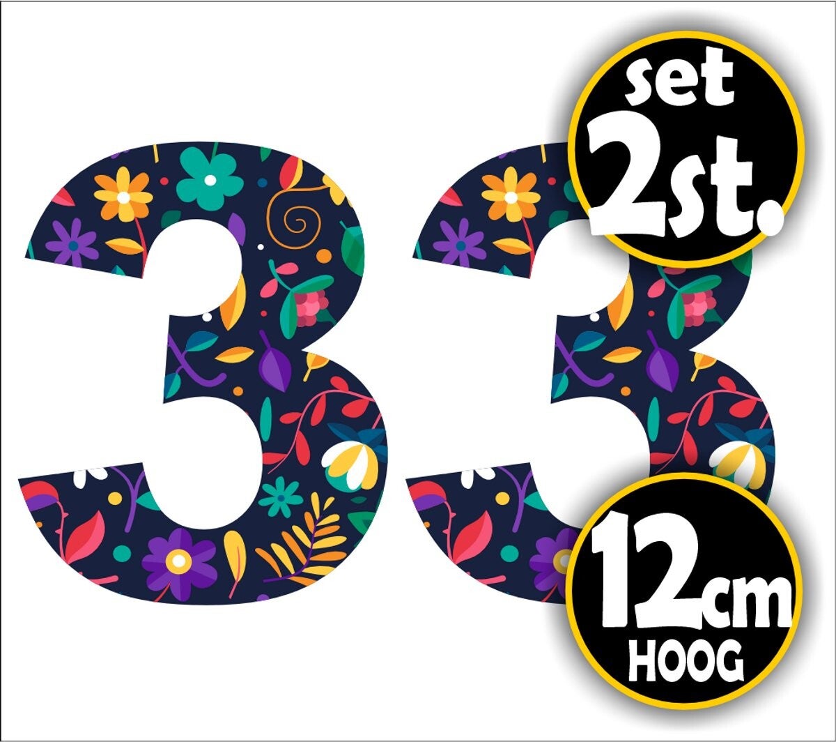 Cijfer sticker set bloemmotief cijfer: 3  (457.22)