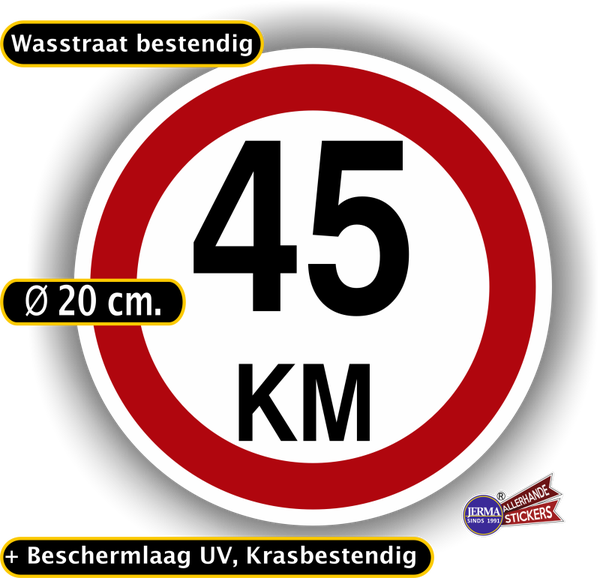 45 KM snelheid sticker Ø 20cm groot