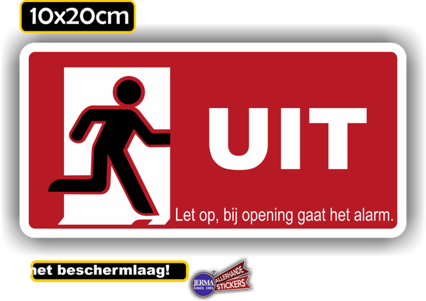 UIT bij brand nooduitgang sticker. (485.23)