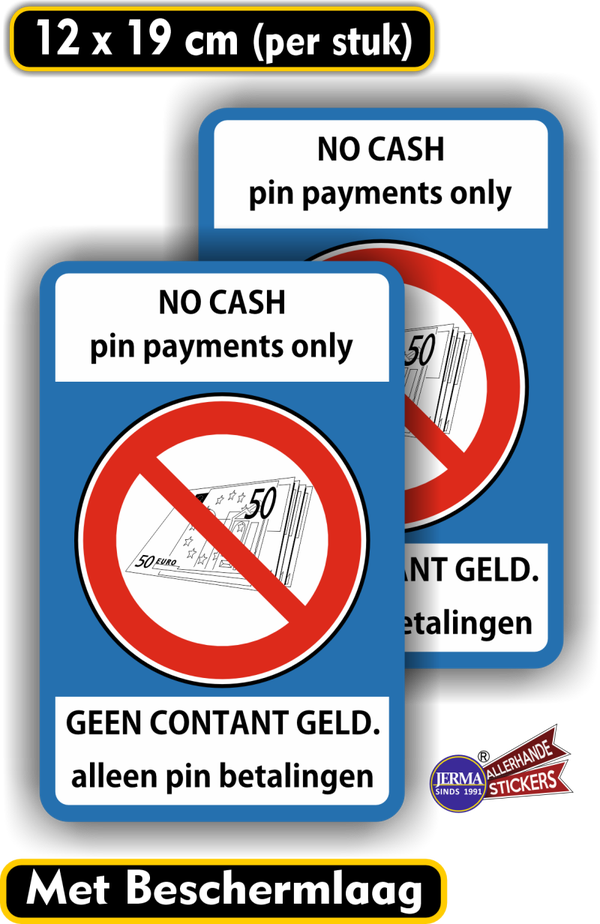 No Cash,  Geen contant alleen pin sticker set (513.37)