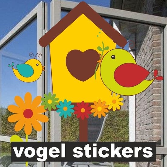 Vogels met vogelhuisje raamstickers (146.02)