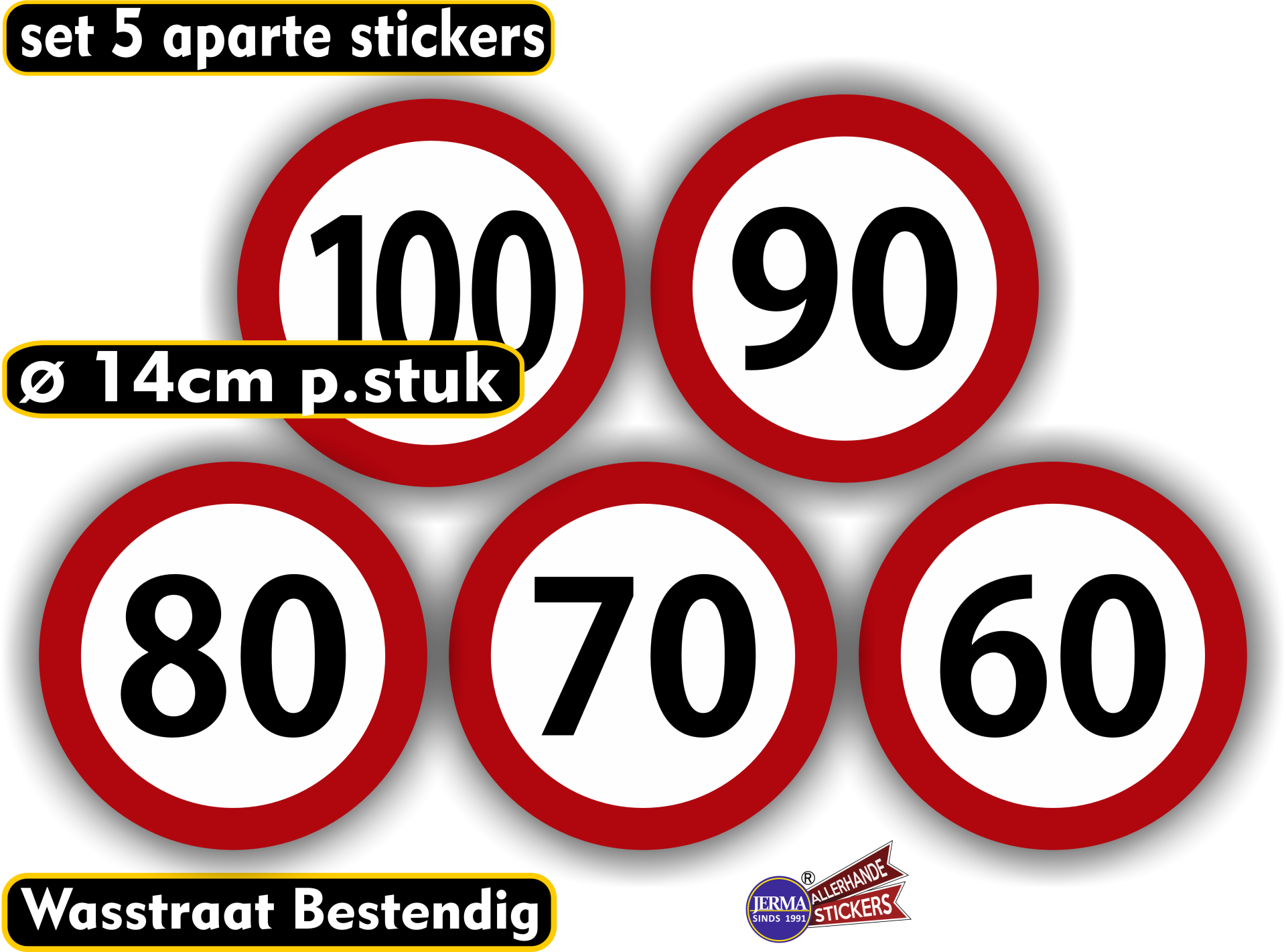Snelheid 5 verkeersbord stickers van 60 t.m. 100 km (557.40)