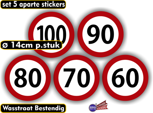 Snelheid 5 verkeersbord stickers van 60 t.m. 100 km (557.40)