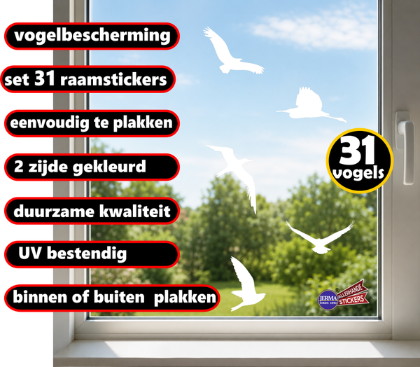 Vogels raamstickers xl set van 31 vogelstickers kies je kleur (640)