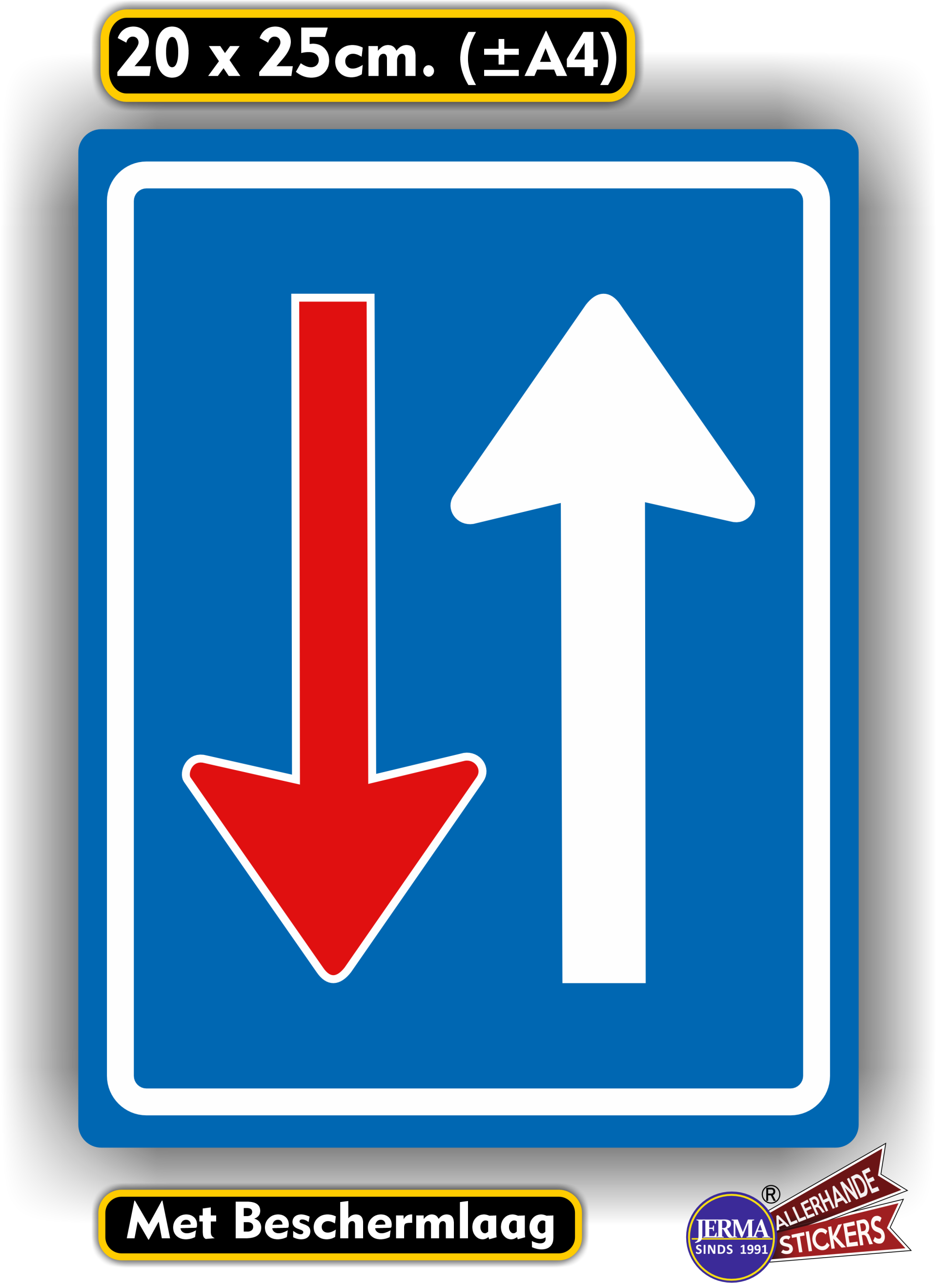 Voorrang tegemoetkomend verkeer. Verkeersbord sticker (721.29)
