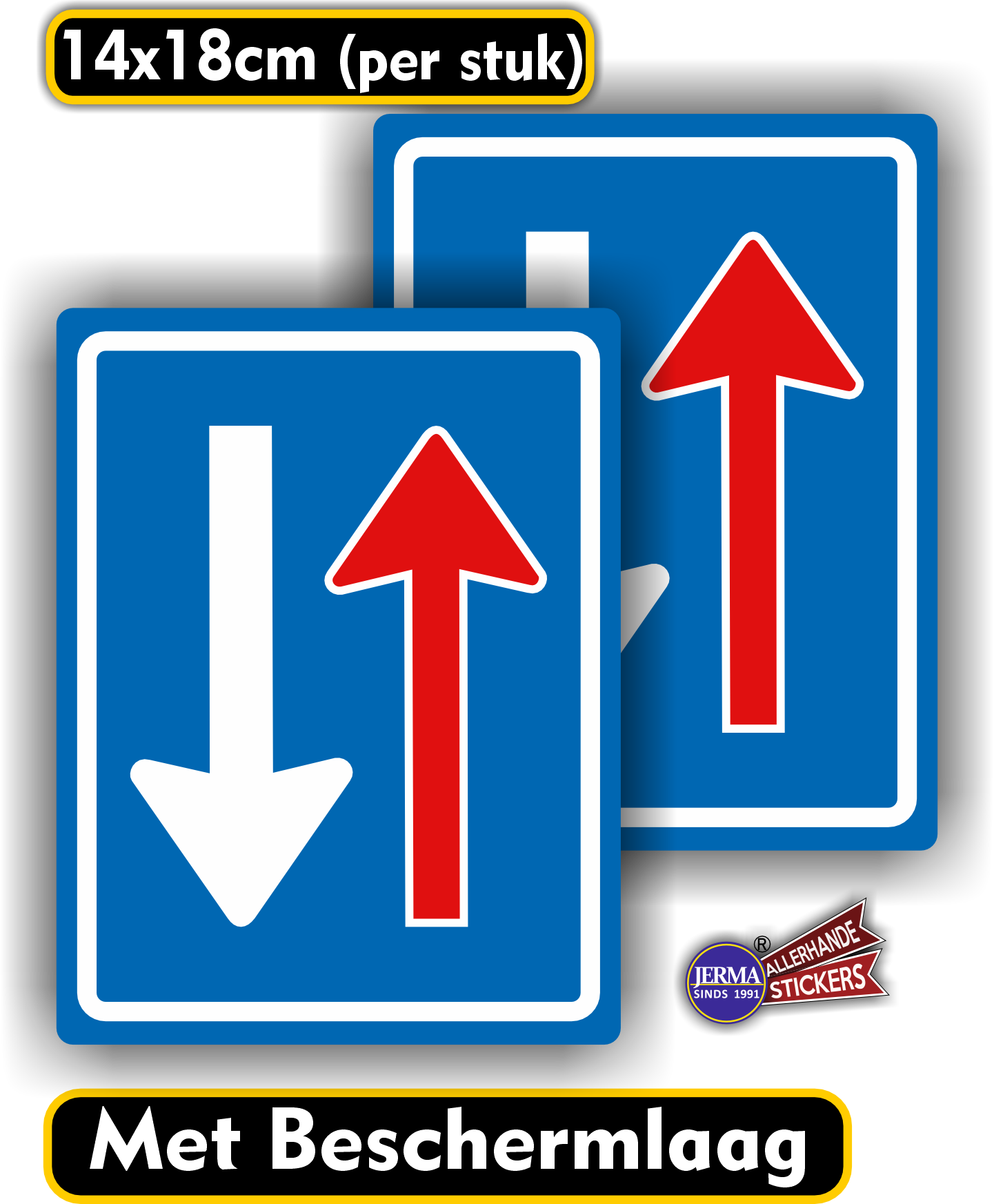 Voorrang op tegemoetkomend verkeer. Verkeersbord sticker set (723.29)