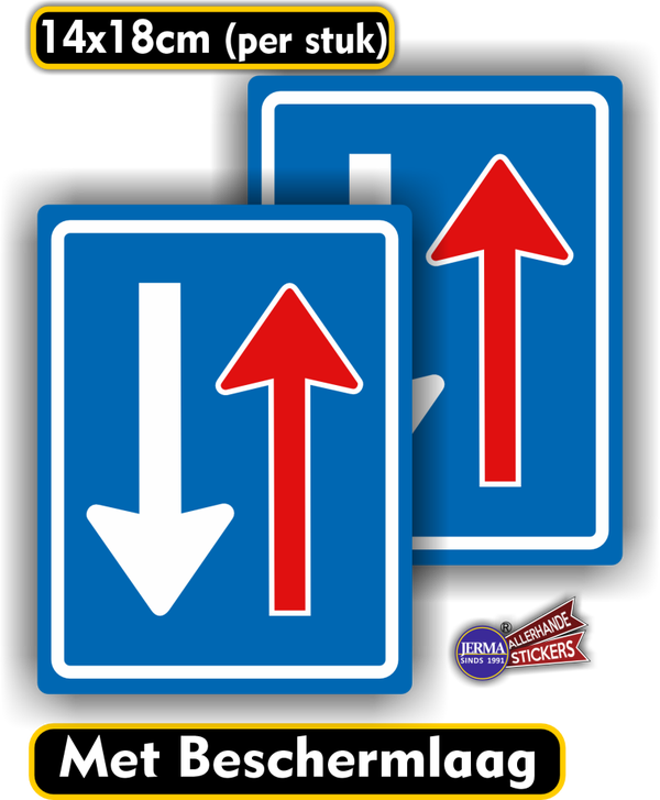 Voorrang op tegemoetkomend verkeer. Verkeersbord sticker set (723.29)
