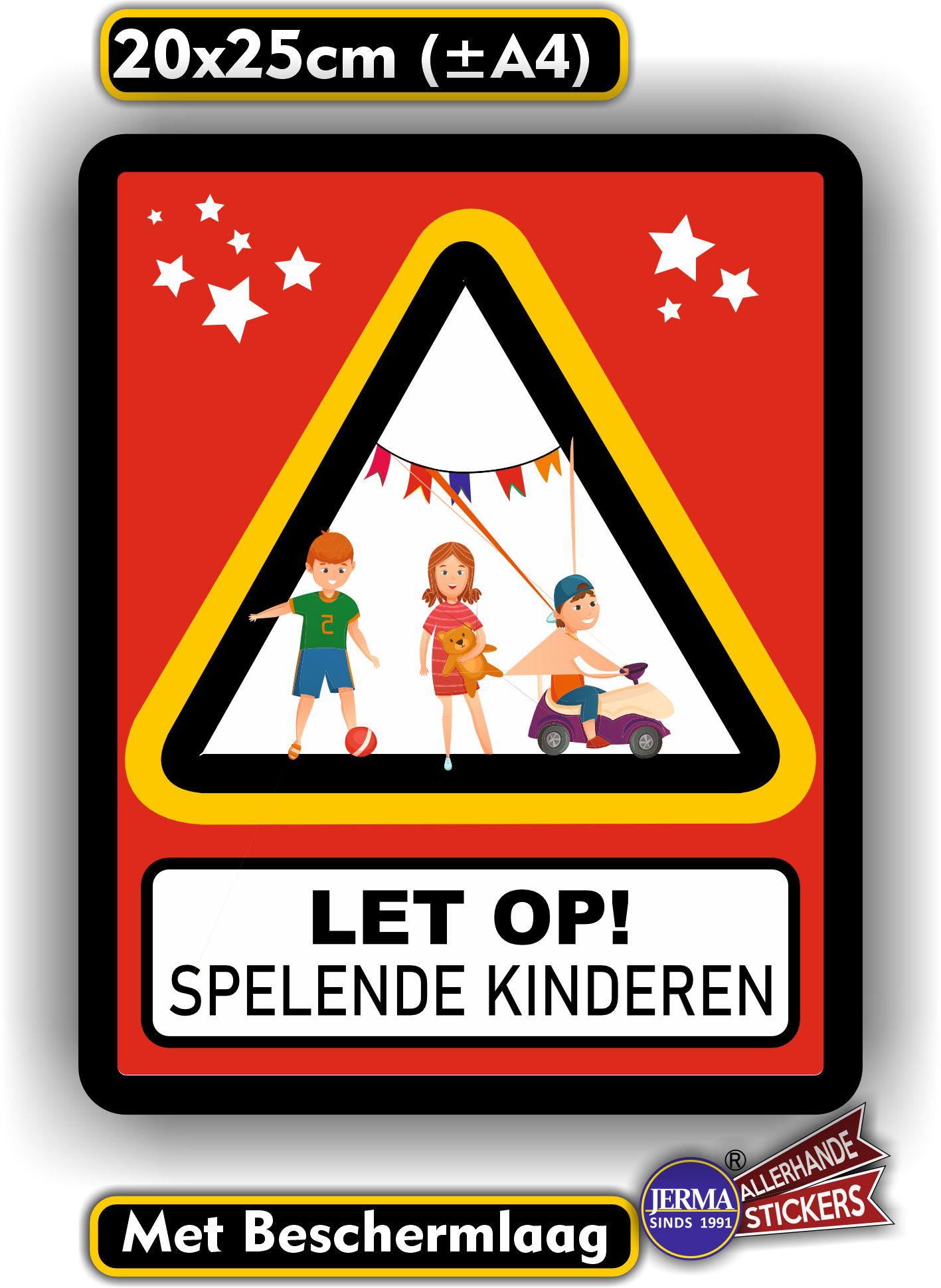 Spelende kinderen waarschuwing sticker groot (733.30)