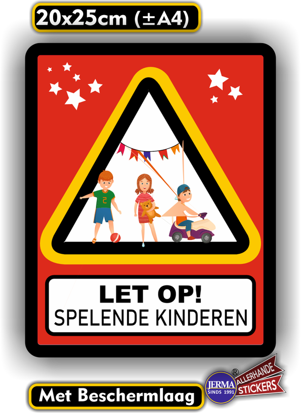 Spelende kinderen waarschuwing sticker groot (733.30)