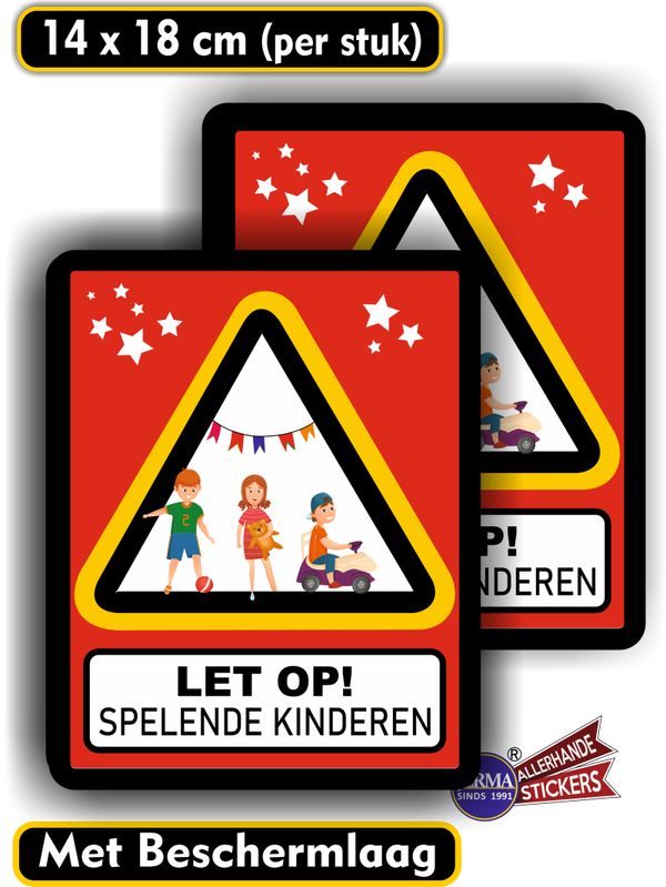 Spelende kinderen waarschuwing sticker set (735.30)