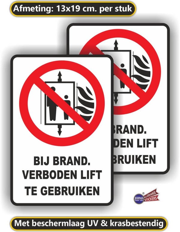Bij brand verboden de lift te gebruiken sticker set. (767.30)