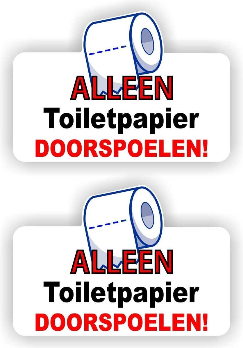 Alleen toiletpapier doorspoelen - Stickers - 2 st - 10x14 cm - Watervast (517.38)