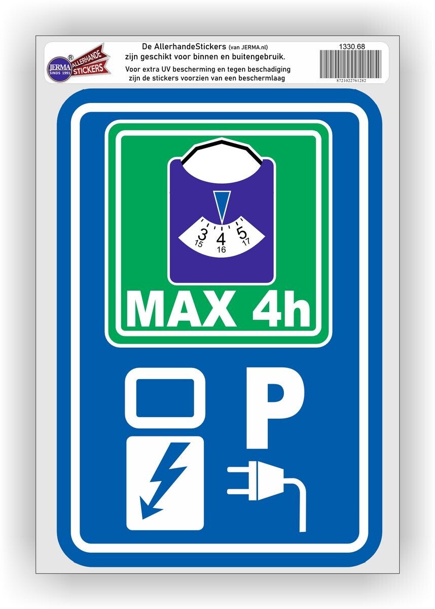 Laadpaal max. 4 uur parkeren Verkeersbord sticker. (1330.68)