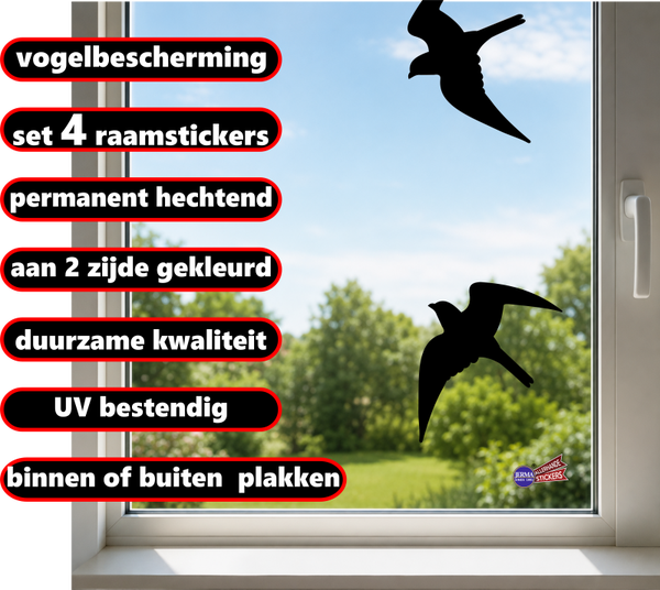 Zwaluw - Vogelbescherming - Stickers - 4 stuks kies je keur (870)