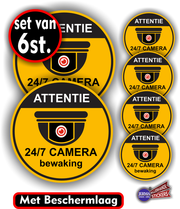 Camera bewaking sticker set van 6 stuks. (881.34)