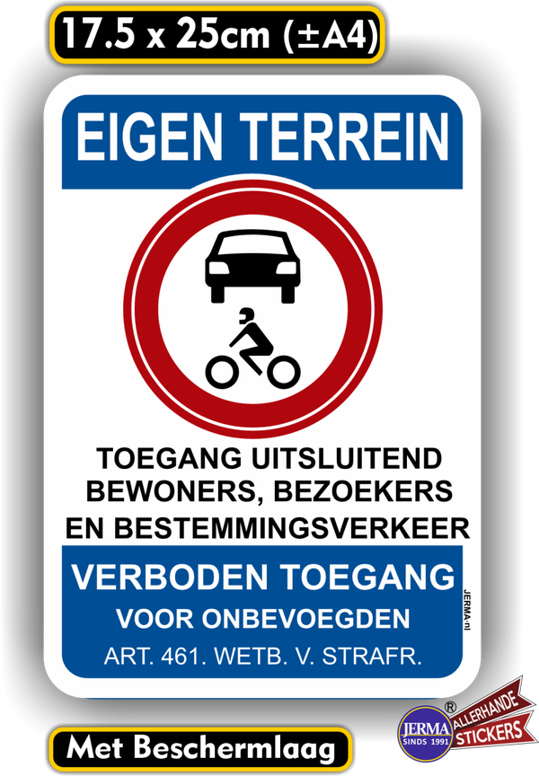 Eigen terrein toegang uitsluitend bewoners verkkersbord sticker. (901.32)