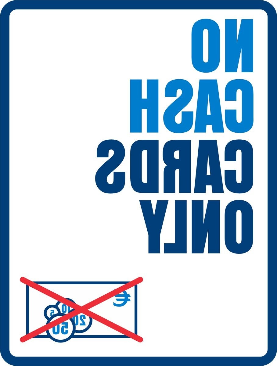 No Cash Cards Only spiegelbeeld raamsticker (sp.103.75)