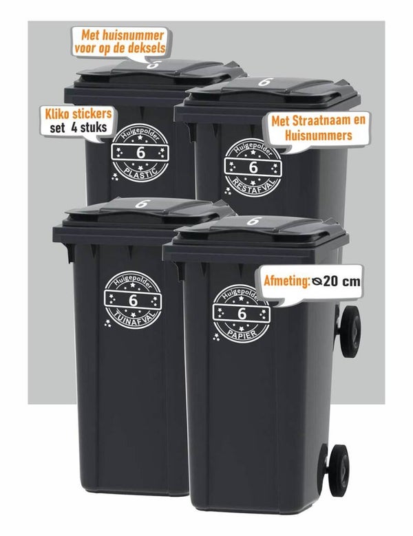 Kliko stickers set van 4 stuks (Papier-, Rest-, Tuinafval) (045.4stuks)