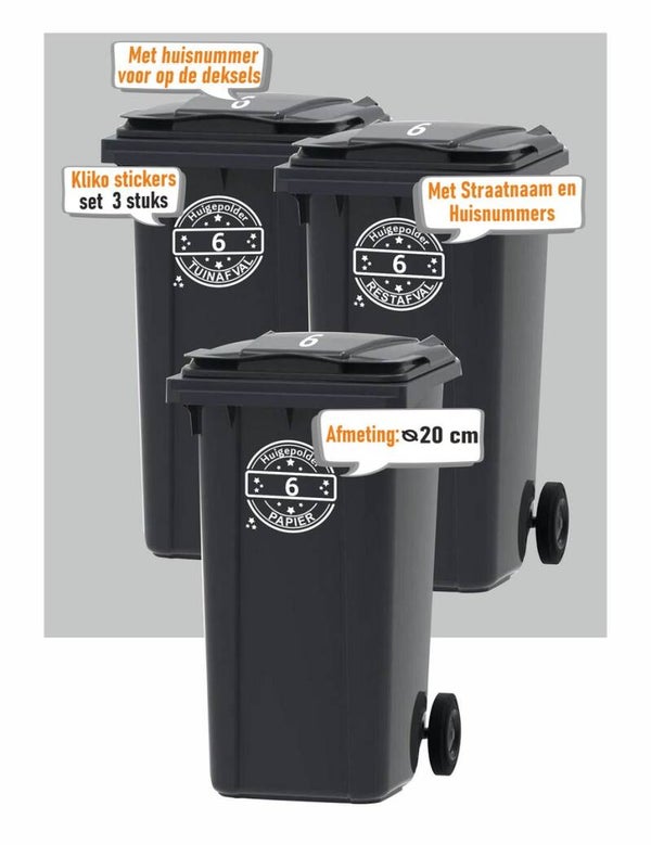 Kliko stickers set van 3 stuks (Papier-, Rest-, Tuinafval) (045.3stuks)