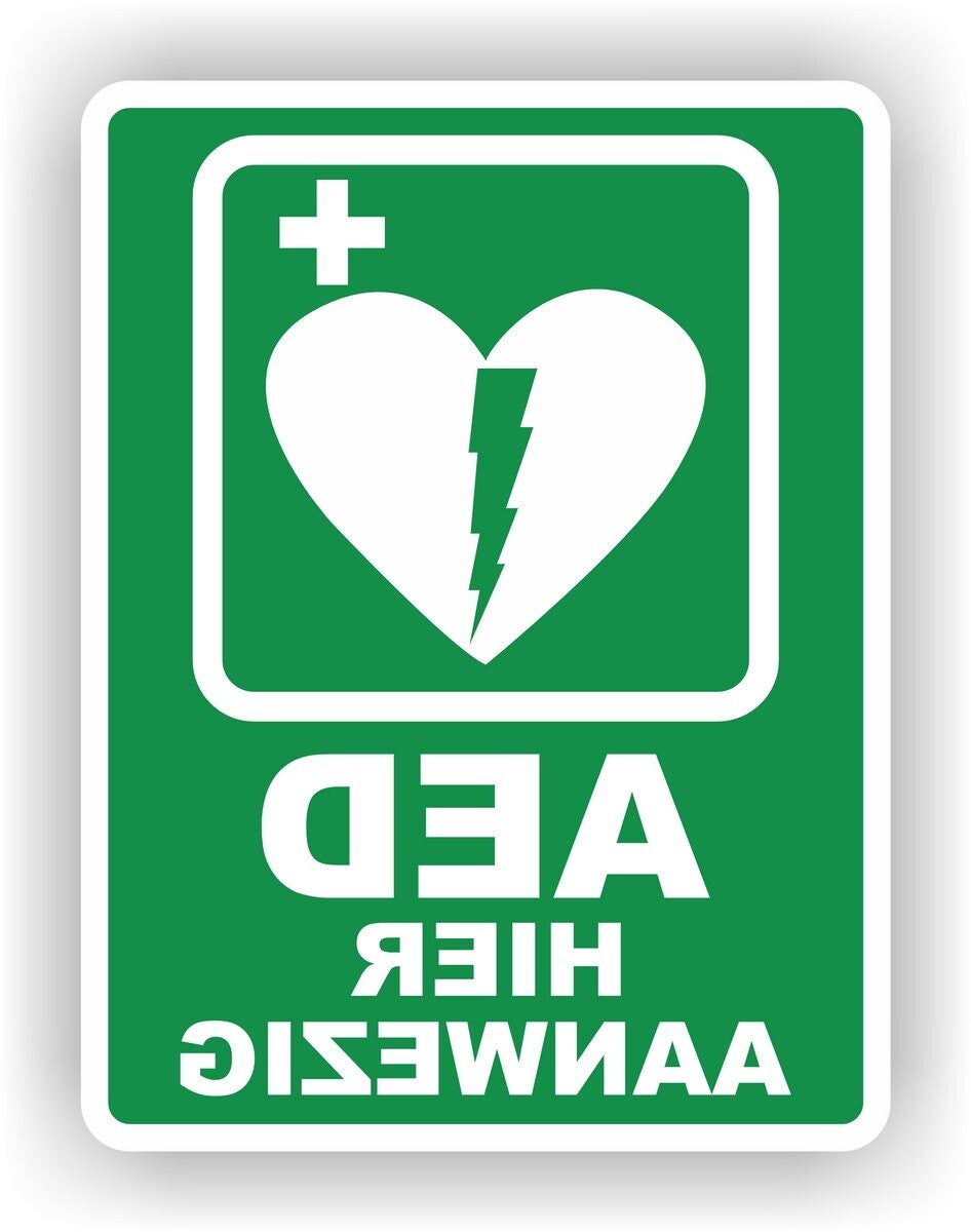 AED hier aanwezig - Raamsticker - in Spiegelbeeld (sp.115.79)