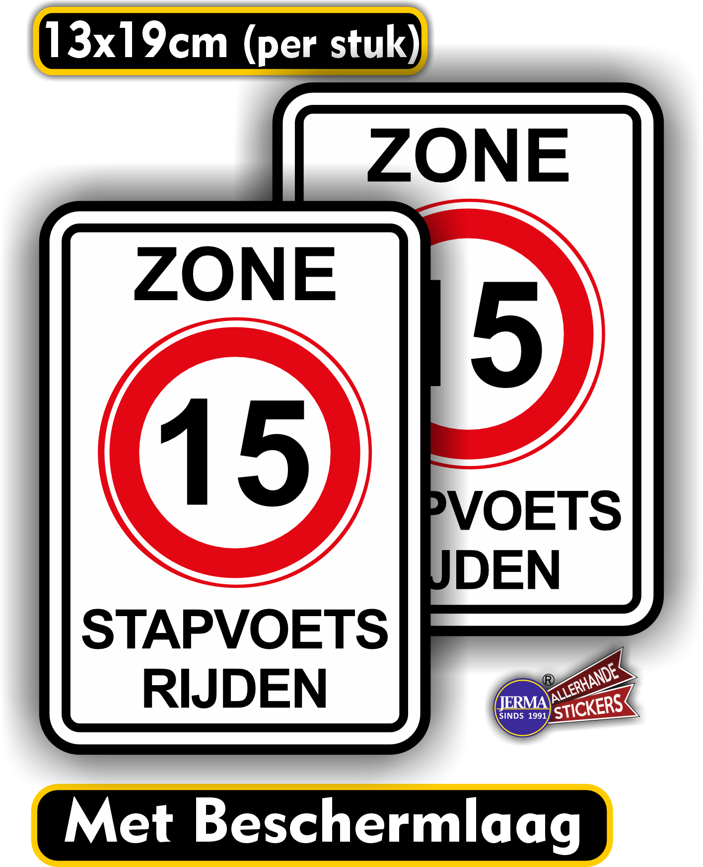 Stapvoets rijden verkeersbord stickers 15 km zone 2 st. (947.35)