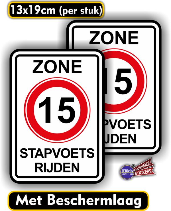 Stapvoets rijden verkeersbord stickers 15 km zone 2 st. (947.35)